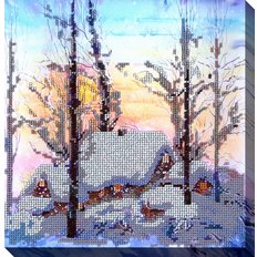 фото: картина, вышитая бисером, Зимний домик