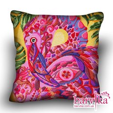 фото: подушка, вышитая крестиком, Роскошный фламинго