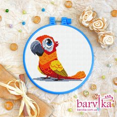 фото: картина для вышивки крестиком на декоративных пяльцах, Оранжевый попугайчик