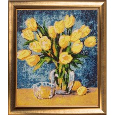 фото: картина, вышитая бисером, Солнечные тюльпаны