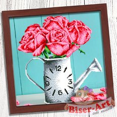 фото: схема для вышивки бисером, Часы Ваза с розами