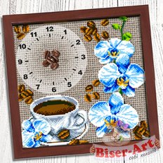 фото: схема для вышивки бисером, Часы Кофе и орхидея