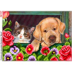 фото: схема для вышивки бисером или крестиком, Кот и щенок
