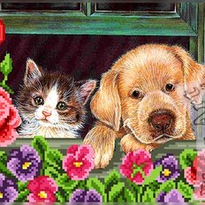 фото: схема для вышивки бисером, Кот и пёс
