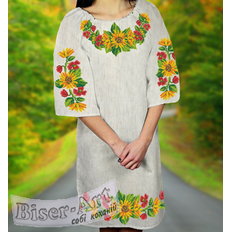 фото: льняное женское платье (заготовка) с вышивкой подсолнухи