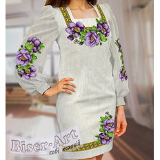 фото: льняное женское платье (заготовка) с вышивкой фиолетовые цветы