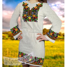фото: льняное женское платье (заготовка) с вышивкой сплошной цветной разноцветный узор