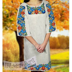 фото: льняное женское платье (заготовка) с вышивкой яркий цветочный узор
