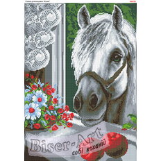 фото: схема для вышивки бисером или крестиком, Конь в окне