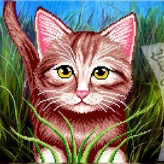 фото: схема для вышивки бисером или крестиком, Котик в траве