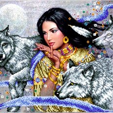 фото: схема для вышивки бисером или крестиком, Девушка с волками