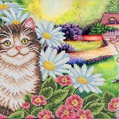фото: схема для вышивки бисером или крестиком, Цветочный котик