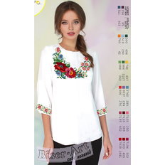 фото: белая блуза (заготовка) с вышивкой красивый узор и алые цветы