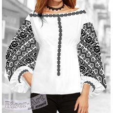 фото: белая блуза Бохо (заготовка) с вышивкой чёрный цветочный узор