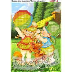 фото: схема для вышивки бисером или крестиком, Дети с мячом