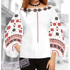 фото: белая блуза Бохо (заготовка) с вышивкой геометрический узор со стилизованными цветами