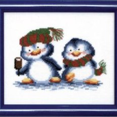 фото: картина для вышивки крестиком, пингвины