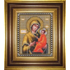 изображение: вышитая бисером Икона Божьей Матери Тихвинская