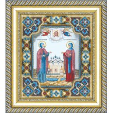 изображение: вышитая бисером икона Икона святых Петра и Февронии