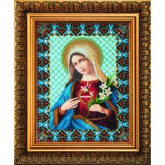 изображение: вышитая бисером икона Икона Непорочное Сердце Марии