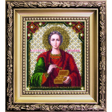 изображение: вышитая бисером, Икона святой Пантелеймон Целитель