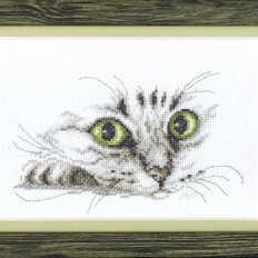 фото: картина, вышитая крестиком, Взгляд кота