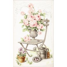фото: картина для вышивки крестом, Летний натюрморт с розами