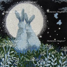фото: картина, вышитая бисером, Лунные зайцы