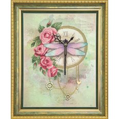 фото: картина, вышитая крестиком, Часы и розы