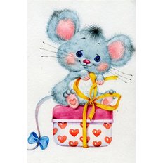 фото: картина в алмазной технике, Мышка с подарком