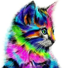 фото: картина в алмазной технике Радужный котик