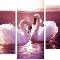 фото: картина для алмазной мозаики, триптих Пара прекрасных лебедей
