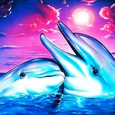 фото: картина в алмазной технике Пара дельфинов-2