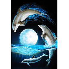 фото: картина в алмазной технике Семья дельфинов