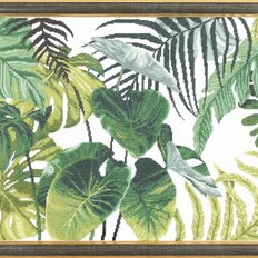 фото: картина, вышитая крестиком, Тропические листья