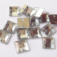фото: камни пришивные квадратные белые серебристые, 10х10 мм (25 шт)
