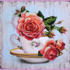 фото: картина для вышивки бисером, чашка с цветами
