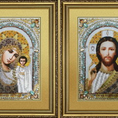 изображение: Венчальная пара Икона Божьей Матери Казанская Икона Господь Вседержитель, вышитая бисером