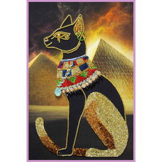 фото: картина, вышитая бисером, Египетская богиня Баст