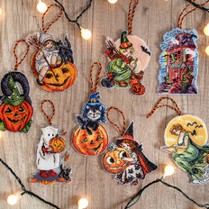 фото: картина, вышитая крестом, Набор игрушек для Хэллоуина из 8 предметов