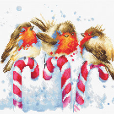 фото: картина, вышитая крестиком, Рождественские птицы