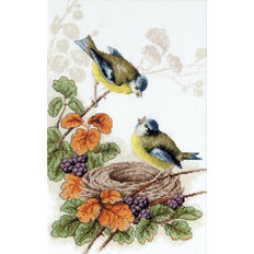 фото: картина для вышивки крестом Птички у гнезда
