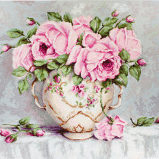 фото: картина, вышитая крестиком, Розовые розы