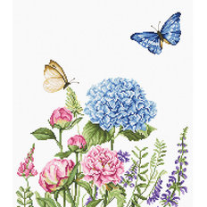 фото: картина, вышитая крестом, Летние цветы и бабочки