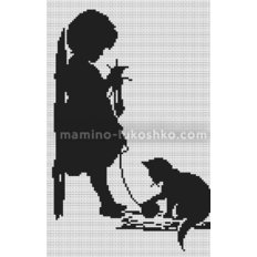 фото: картина для вышивки крестом Девочка с кошечкой