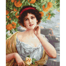 фото: картина, вышитая крестиком, Красавица под апельсиновым деревом