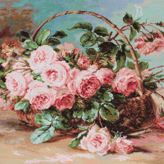 фото: картина, вышитая крестиком, Корзина с розами