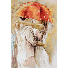 фото: картина, вышитая крестиком, Под зонтом