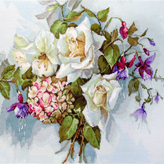фото: картина, вышитая крестом, Букет с розами