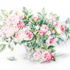 фото: картина, вышитая крестом, Букет чайных роз